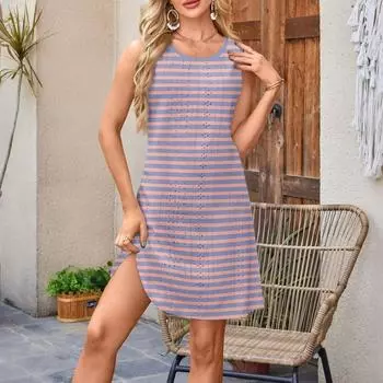 Женский повседневный модный дышащий жилет с карманами для отдыха в полоску платья XL