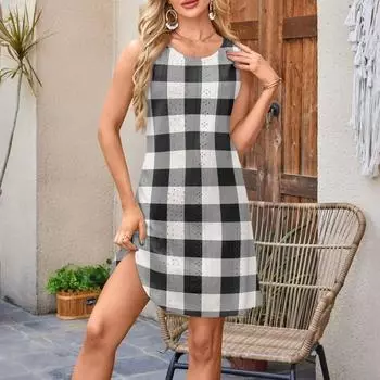 Женский повседневный модный дышащий жилет с карманами платья в клетку для отпуска S чёрный