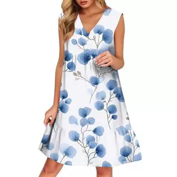 Женский повседневный модный дышащий жилет с V-образным вырезом и карманами, цветочное праздничное платье XL синий