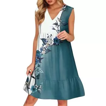 Женский повседневный модный дышащий жилет с V-образным вырезом и карманами, цветочное праздничное платье M