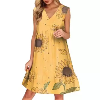 Женский повседневный модный дышащий жилет с V-образным вырезом и карманами, цветочное праздничное платье L золотой