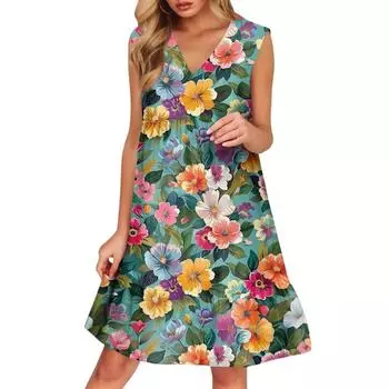 Женский повседневный модный дышащий жилет с V-образным вырезом и карманами, цветочное праздничное платье XL
