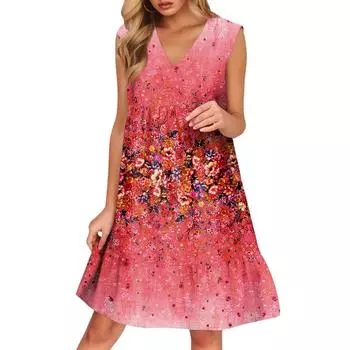 Женский повседневный модный дышащий жилет с V-образным вырезом и карманами, цветочное праздничное платье L