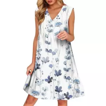 Женский повседневный модный дышащий жилет с V-образным вырезом и карманами, цветочное праздничное платье XXL