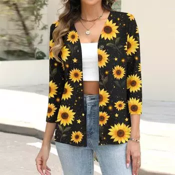 Женский повседневный модный кардиган с цветочным принтом, на пуговицах, с рукавом 3/4 L