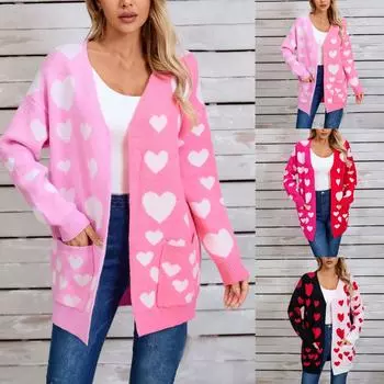 Женский повседневный модный кардиган с сердечком, вязаный кардиган, нижняя часть рубашки M розовый