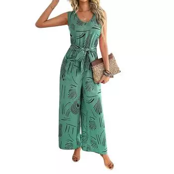 Женский повседневный модный комбинезон без рукавов с круглым вырезом и широкими штанинами S