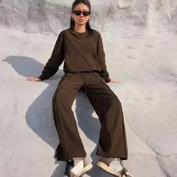 Женский повседневный модный костюм с длинными рукавами, комплект женской одежды Y2K для женщин, комплект из 2 предметов, брюки, спортивный костюм S белый