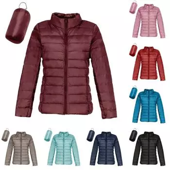 Женский повседневный модный легкий пуховик, однотонный, круглый вырез, длинный рукав, короткая куртка L чёрный