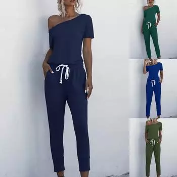 Женский повседневный модный однотонный комбинезон с открытыми плечами L