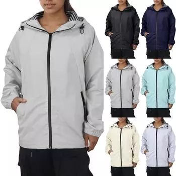 Женский повседневный модный однотонный костюм с длинными рукавами и капюшоном для походов на открытом воздухе, водонепроницаемая куртка L чёрный