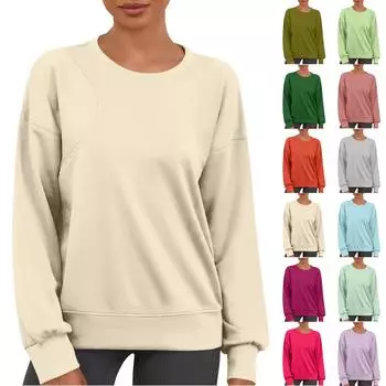 Женский повседневный модный однотонный свитер с круглым вырезом и длинными рукавами L армия зеленый