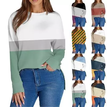 Женский повседневный модный однотонный свитер с круглым вырезом и длинными рукавами L бежевый