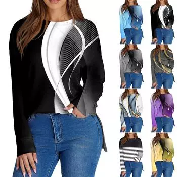 Женский повседневный модный однотонный свитер с круглым вырезом и длинными рукавами L чёрный