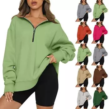 Женский повседневный модный однотонный топ с длинными рукавами на молнии M