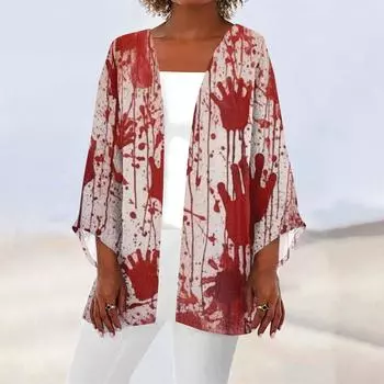 Женский повседневный модный принт легкий кардиган средней длины с пальто L