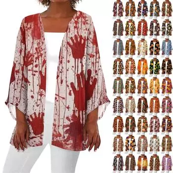 Женский повседневный модный принт легкий кардиган средней длины с пальто XXXXL