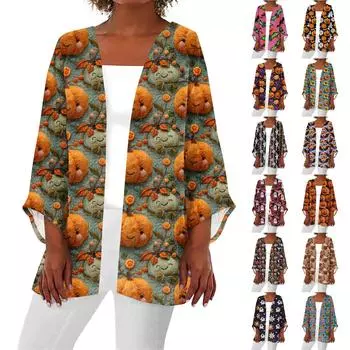 Женский повседневный модный принт легкий кардиган средней длины с пальто XXXXXL