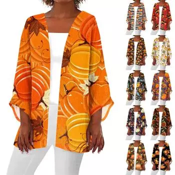 Женский повседневный модный принт легкий кардиган средней длины с пальто XL коричневый