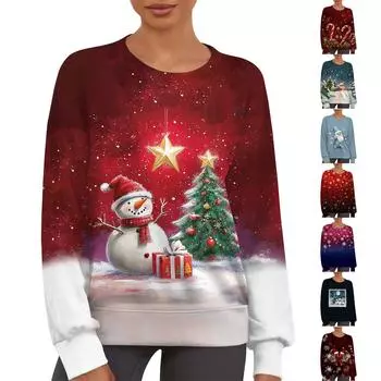 Женский повседневный модный принт с круглым вырезом и длинным рукавом, свитер-топ L армия зеленый