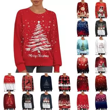 Женский повседневный модный принт с круглым вырезом и длинным рукавом, свитер-топ S