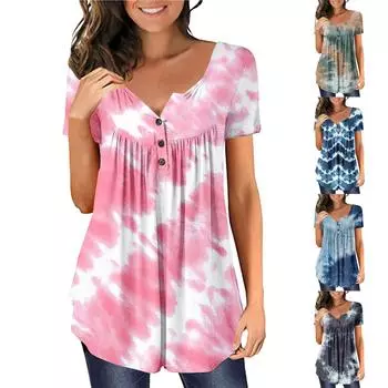 Женский повседневный модный пуловер больших размеров с короткими рукавами и пуговицами с v-образным вырезом XXL синий