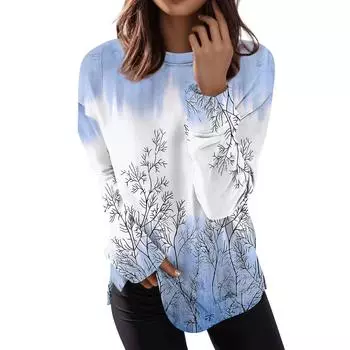 Женский повседневный модный пуловер с длинным рукавом и круглым вырезом с принтом L синий