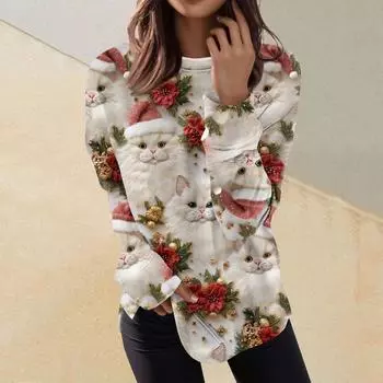 Женский повседневный модный пуловер с длинным рукавом и круглым вырезом с принтом L бежевый