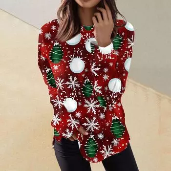 Женский повседневный модный пуловер с длинным рукавом и круглым вырезом с принтом L армия зеленый