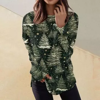 Женский повседневный модный пуловер с длинным рукавом и круглым вырезом с принтом L армия зеленый