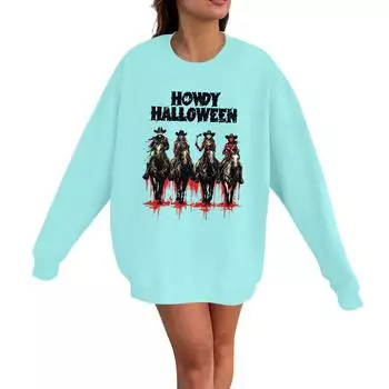 Женский повседневный модный пуловер с длинным рукавом и принтом на Хэллоуин, с круглым вырезом M