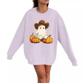 Женский повседневный модный пуловер с длинным рукавом и принтом на Хэллоуин, с круглым вырезом M