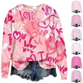 Женский повседневный модный пуловер с длинным рукавом и круглым вырезом с принтом XXXL киноварь