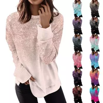 Женский повседневный модный пуловер с длинным рукавом и круглым вырезом с принтом XXL