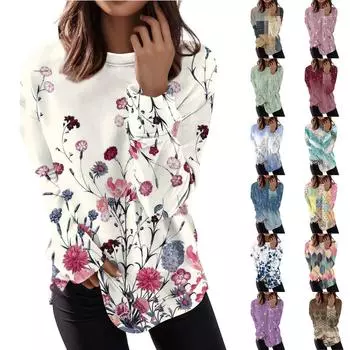 Женский повседневный модный пуловер с длинным рукавом и круглым вырезом с принтом XXXXL хаки