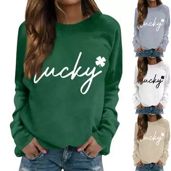 Женский повседневный модный пуловер с длинным рукавом и круглым вырезом с принтом L бежевый