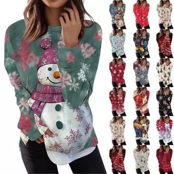 Женский повседневный модный пуловер с длинным рукавом и круглым вырезом с принтом M киноварь