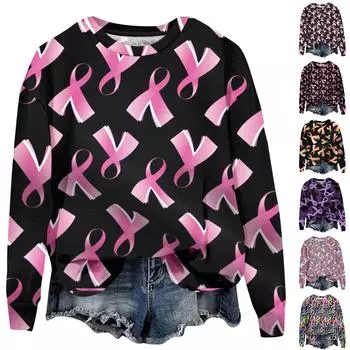 Женский повседневный модный пуловер с длинным рукавом и круглым вырезом с принтом XXL фиолетовый