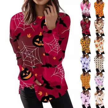 Женский повседневный модный пуловер с длинным рукавом и круглым вырезом с принтом XXXXL