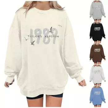 Женский повседневный модный пуловер с длинным рукавом и круглым вырезом с принтом M бежевый