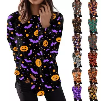 Женский повседневный модный пуловер с длинным рукавом и круглым вырезом с принтом M зелёный