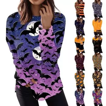 Женский повседневный модный пуловер с длинным рукавом и круглым вырезом с принтом XXXL