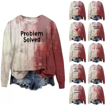 Женский повседневный модный пуловер с длинным рукавом и круглым вырезом с принтом XXL хаки