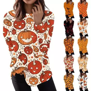 Женский повседневный модный пуловер с длинным рукавом и круглым вырезом с принтом XL