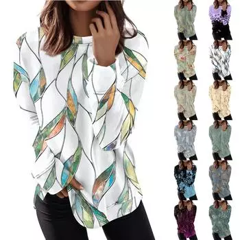 Женский повседневный модный пуловер с длинным рукавом и круглым вырезом с принтом XXXXL