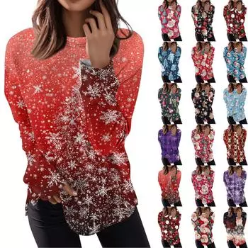 Женский повседневный модный пуловер с длинным рукавом и круглым вырезом с принтом XXXXXL зелёный