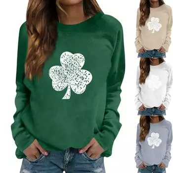 Женский повседневный модный пуловер с длинным рукавом и круглым вырезом с принтом L бежевый