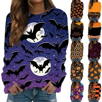 Женский повседневный модный пуловер с длинным рукавом и круглым вырезом с принтом XXL