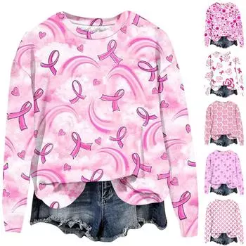 Женский повседневный модный пуловер с длинным рукавом и круглым вырезом с принтом L