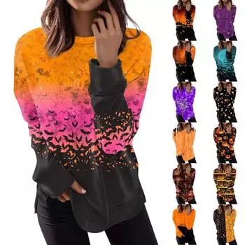 Женский повседневный модный пуловер с длинным рукавом и круглым вырезом с принтом XXXL чёрный